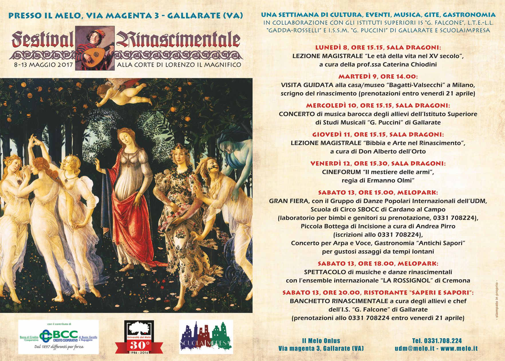 UDM30: FESTIVAL RINASCIMENTALE 8-13 Maggio 2017