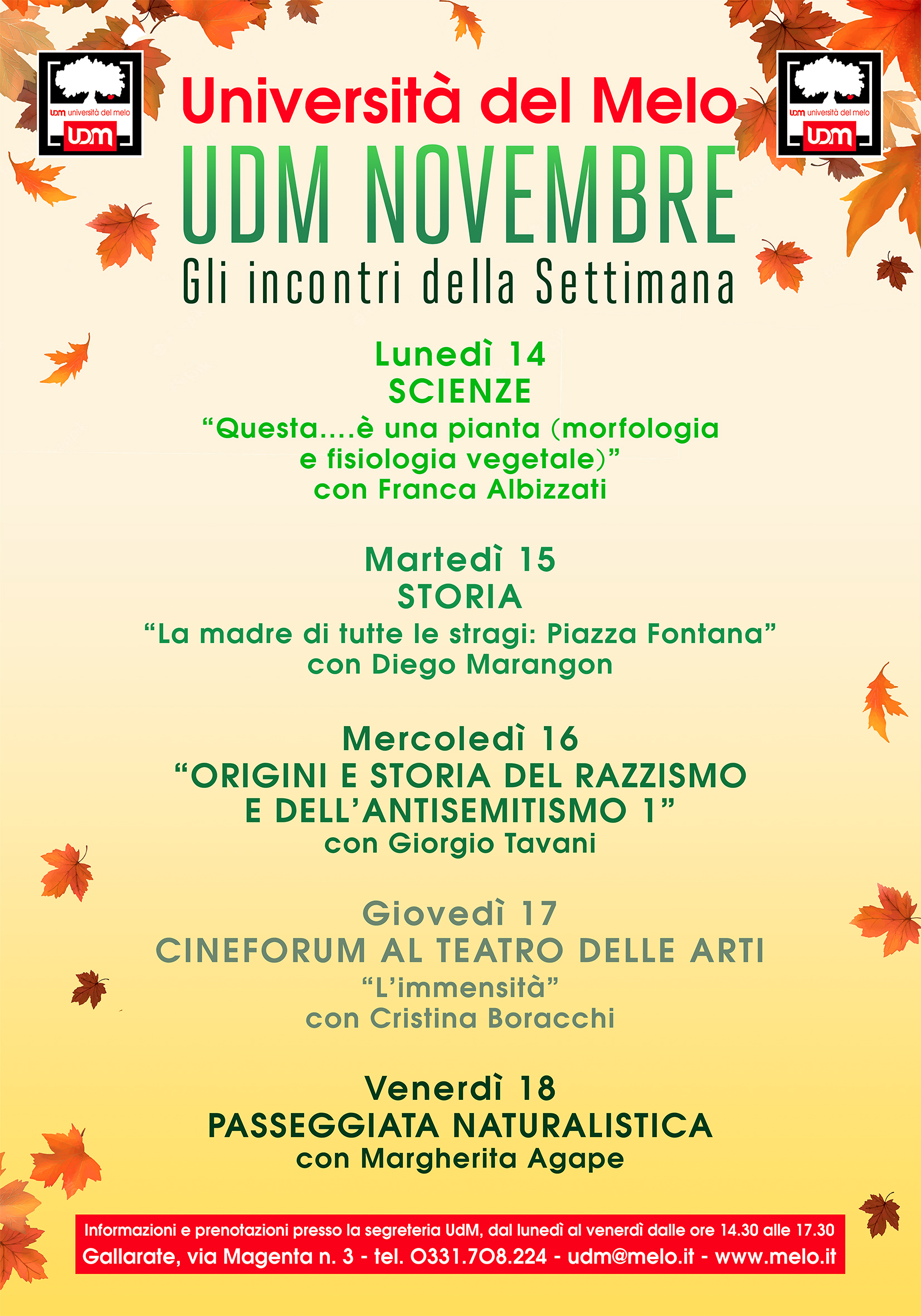 PROGRAMMA 14-18 NOVEMBRE, ore 15.15