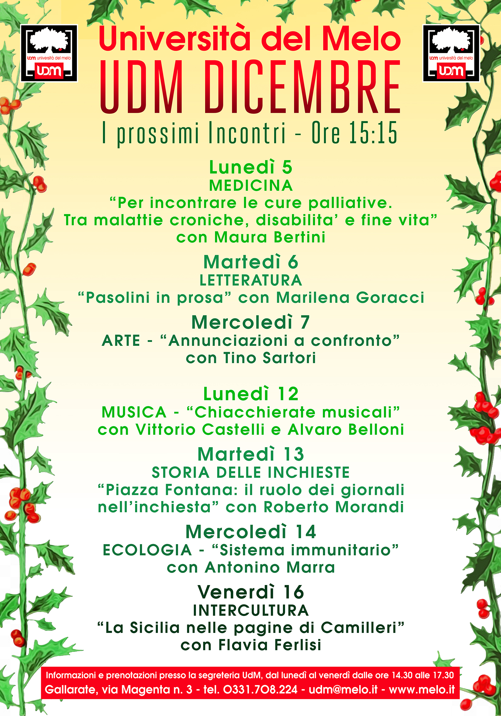 PROGRAMMA SETTIMANALE 5-16 DICEMBRE