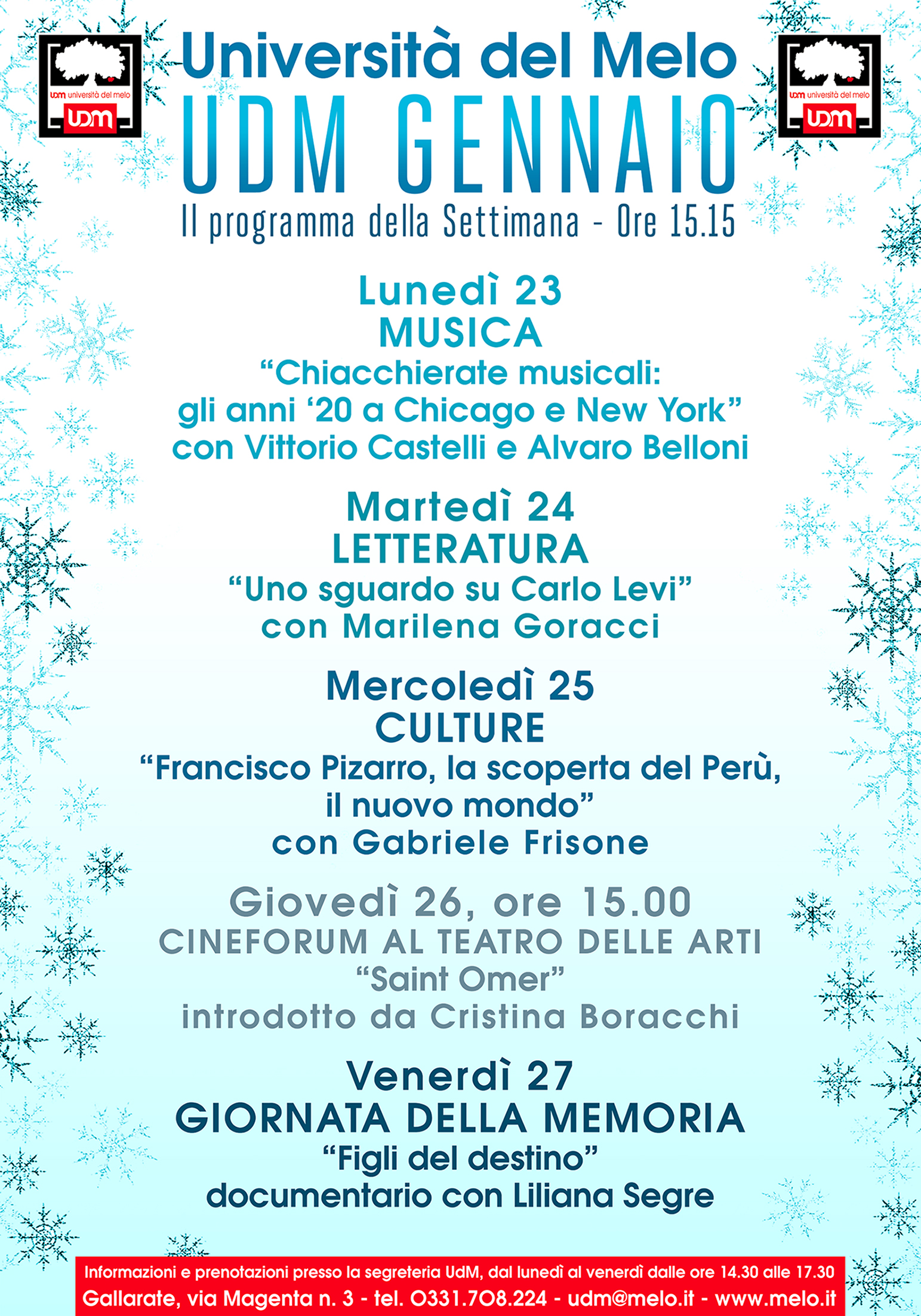 PROGRAMMA 23-29 GENNAIO, ore 15.15